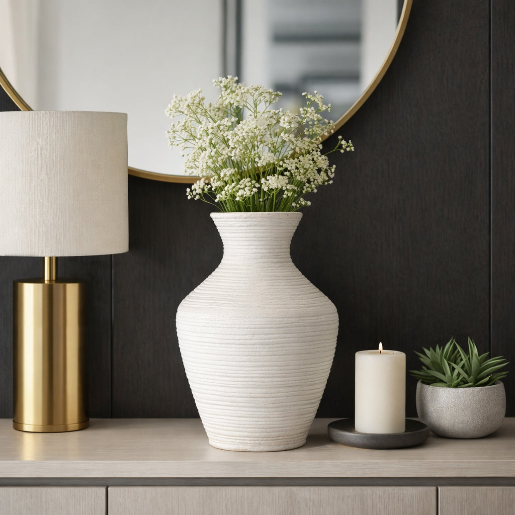Brazos Ivory Medium Paper Mache Ribbed Vase