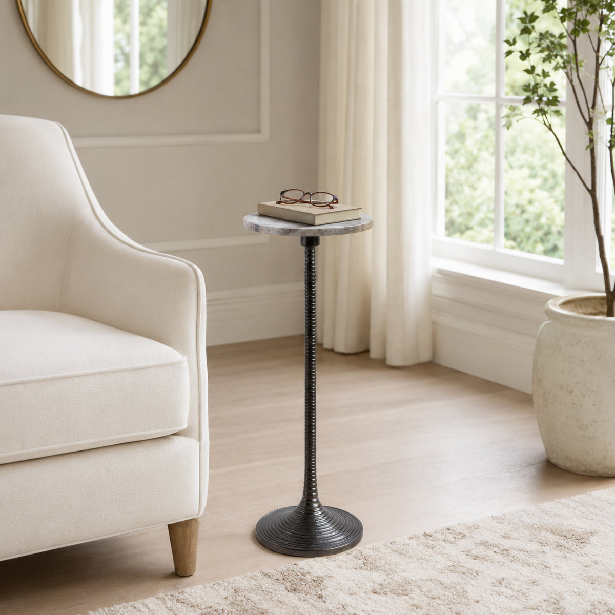Cerritos Antique Gray Drink Table with Marble Top