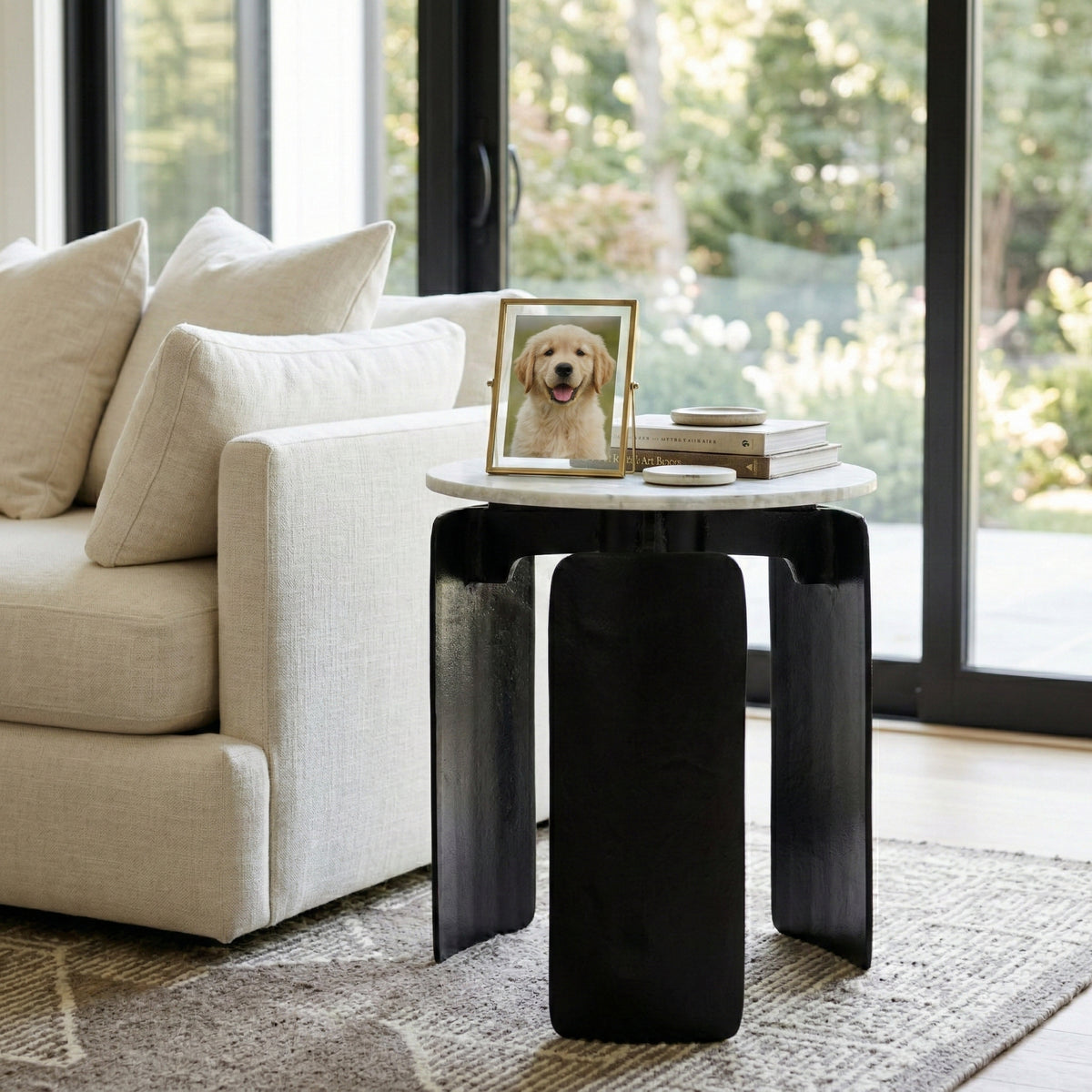 Millersville Gray/Black Marble Top 3-Footed Accent Table