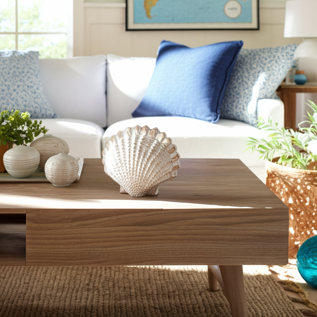 Essexrun White Sea Scallop Shell Woven Pattern