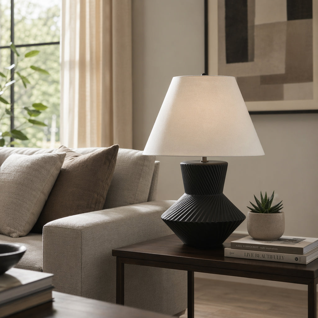 San Benito Black/White Ribbed Totem Table Lamp