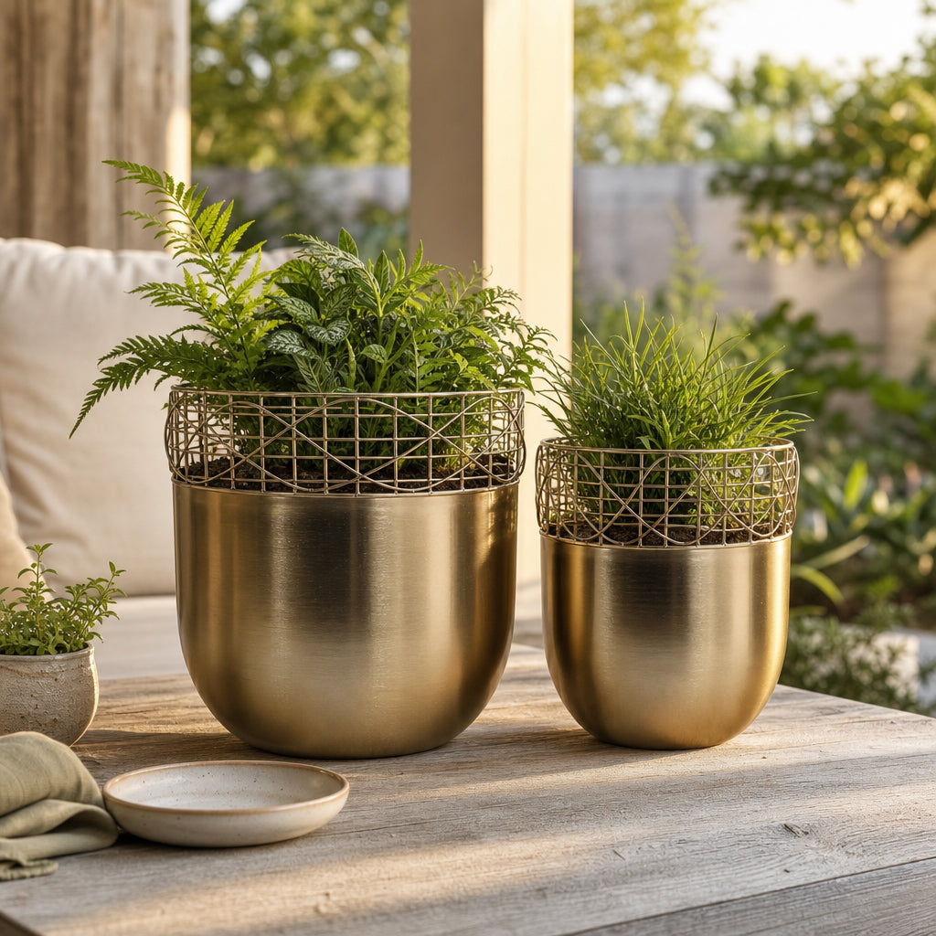 Leonawell Gold Planters (Set of 2)
