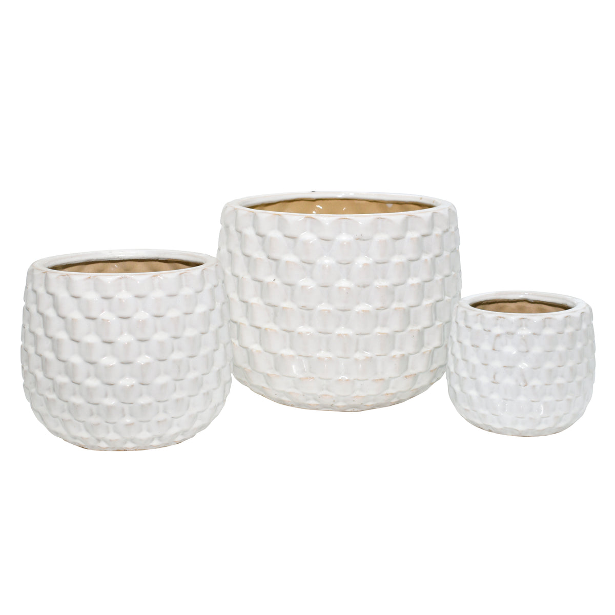 Fredericks White Textured Planters (Set of 3)