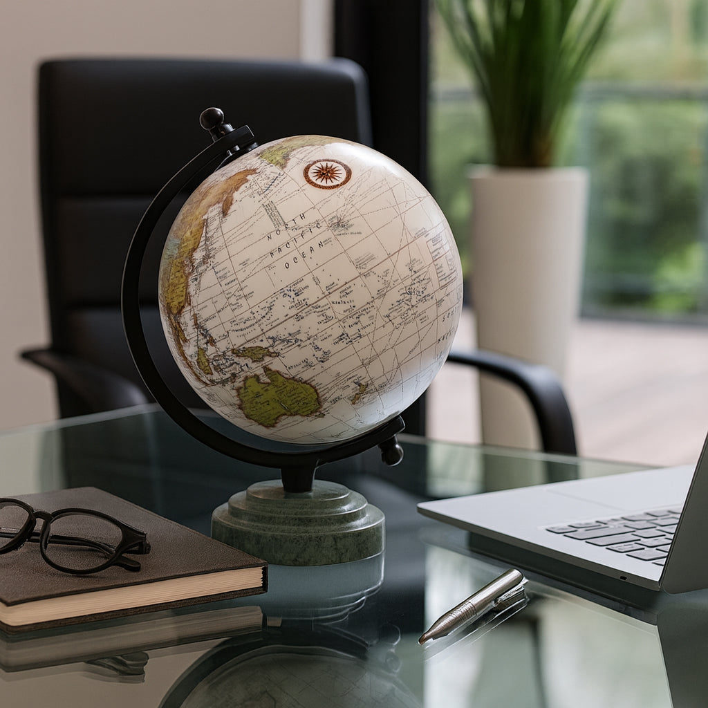 Fagan Green/Black Globe on Ridged Marble Base