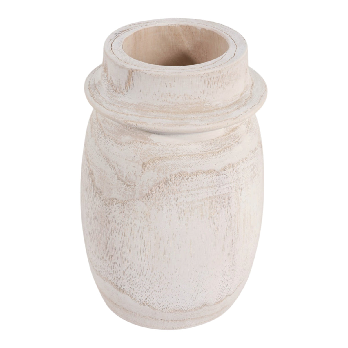 Loyalton White Small Wash Rustic Wood Vase