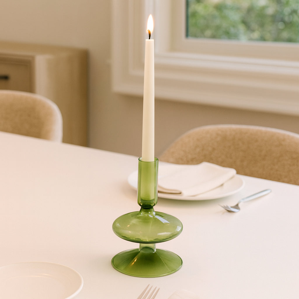 Ellenland Olive Vintage Glass Taper Candle Holder