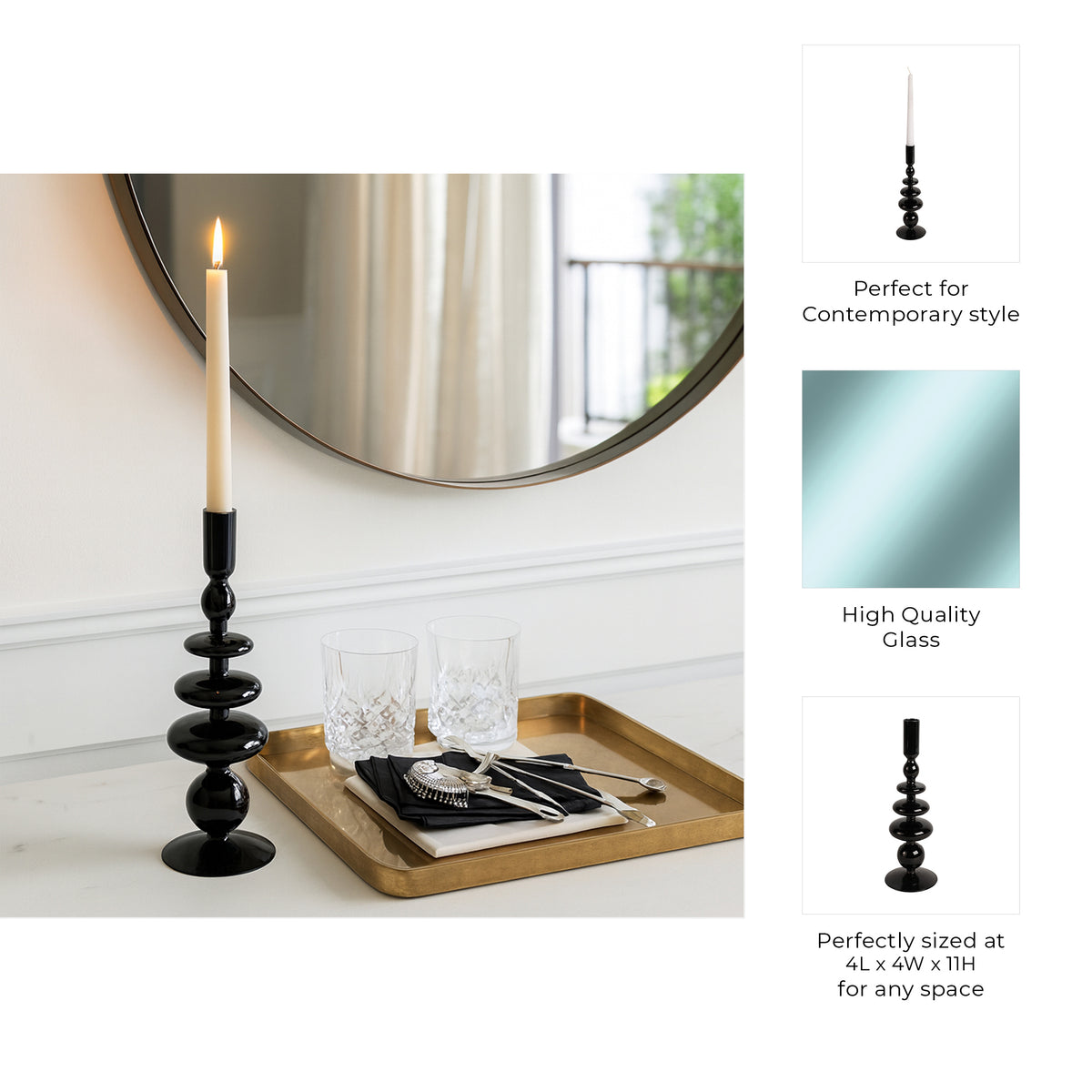 Ellenland Black Large Candle Holder