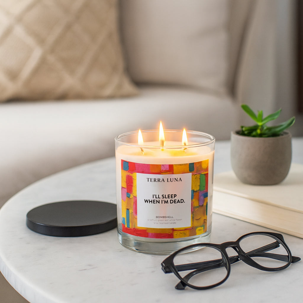 Ramada Yellow/Orange/Black Sleep When I'm Dead Lidded Candle