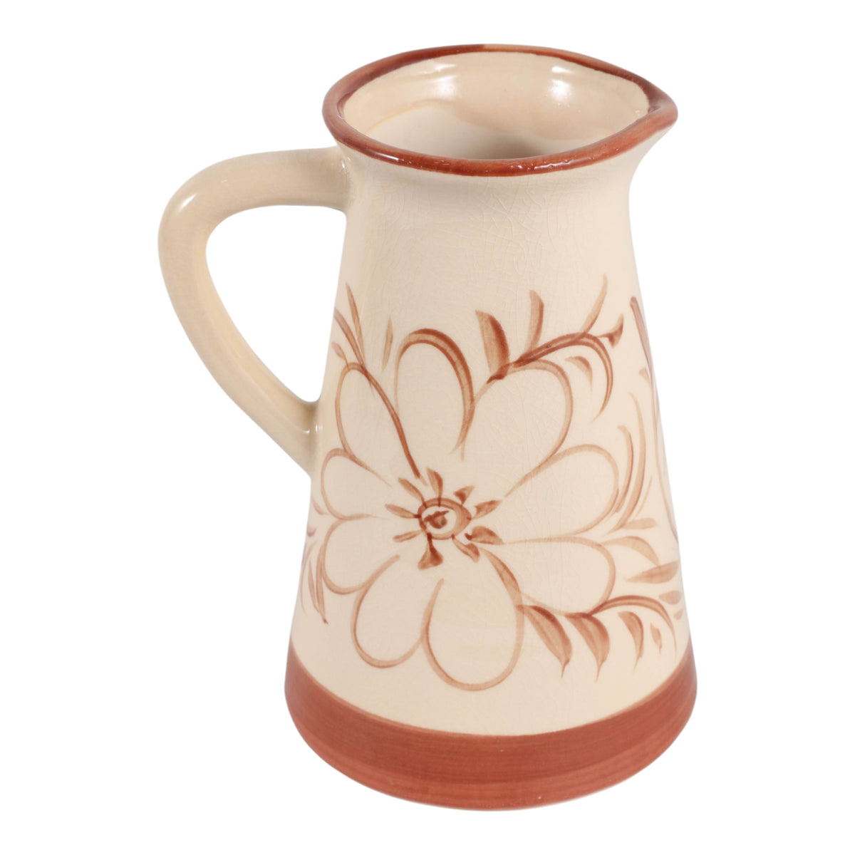 Linnie Brown/Ivory Hand Painted Flower Pitcher
