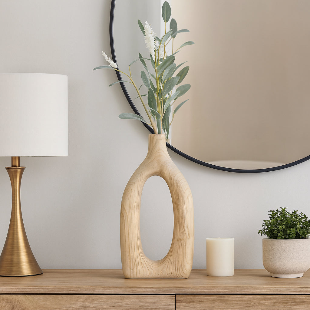 Independence Natural/Ivory Wood Cut-Out Vase