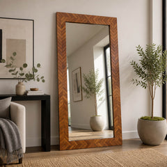 Virgilia Walnut Chev Wood Floor Mirror
