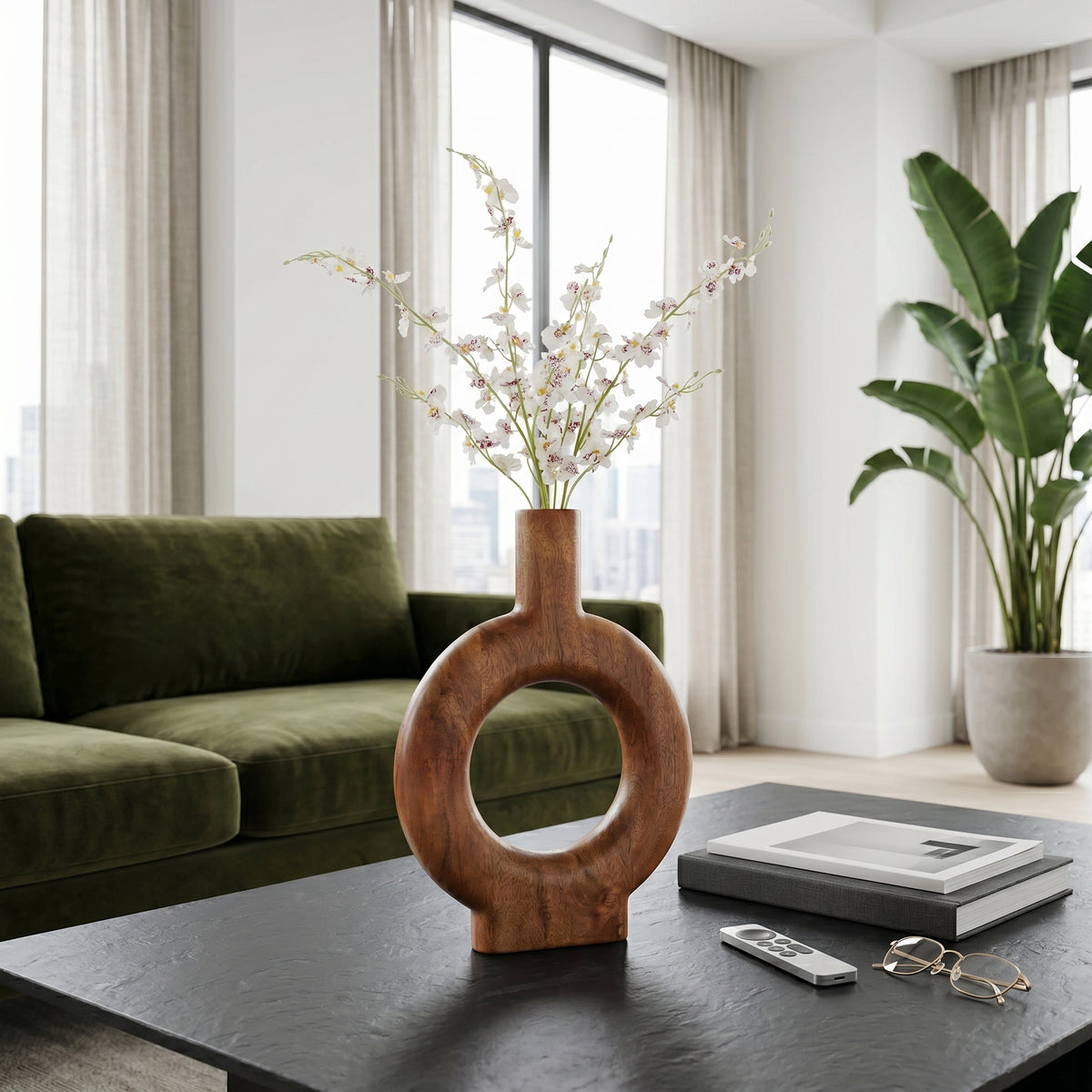 Draperwell Natural Donut Shaped Wood Vase