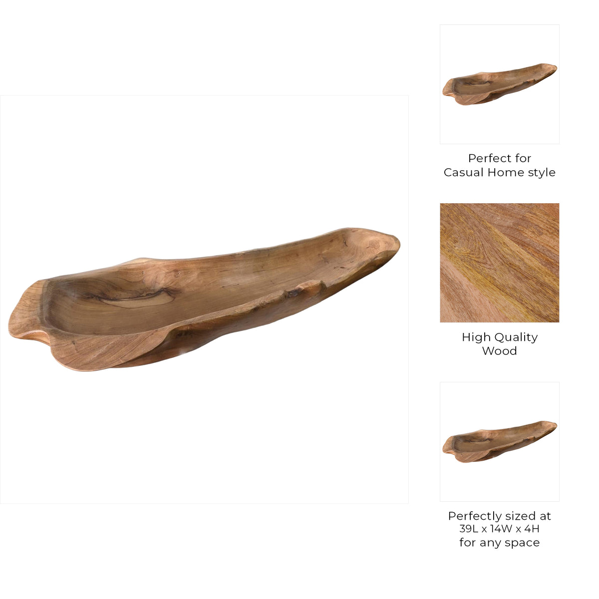 Etna Natural Teak Wood Long Bowl