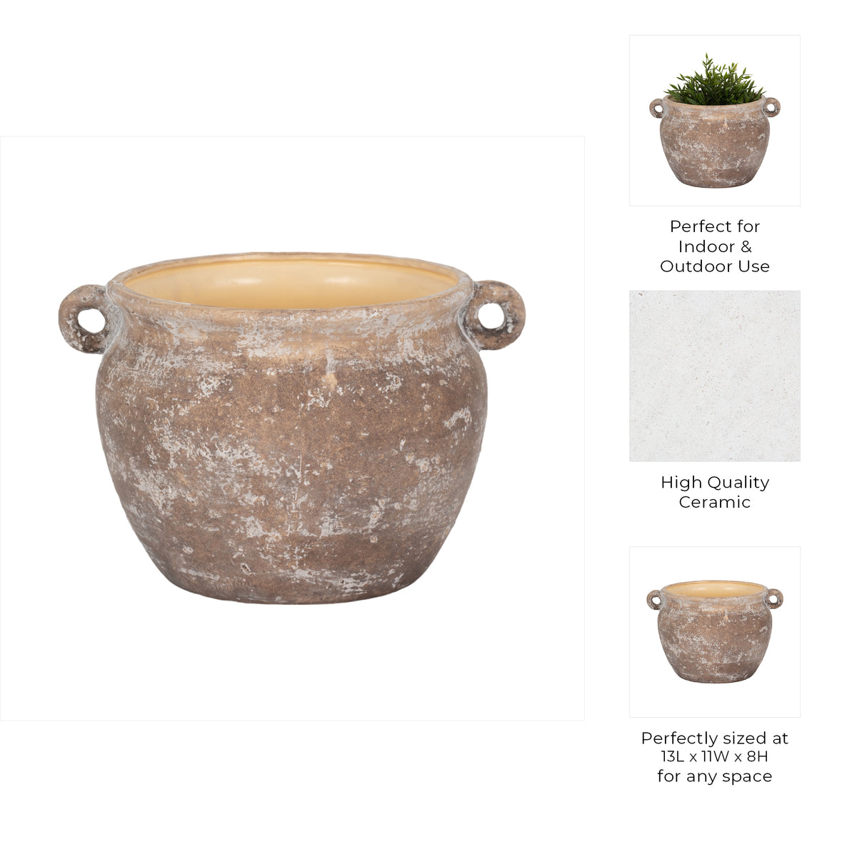 Harvard Brown/Ivory Textured Stoneware Jug Planter