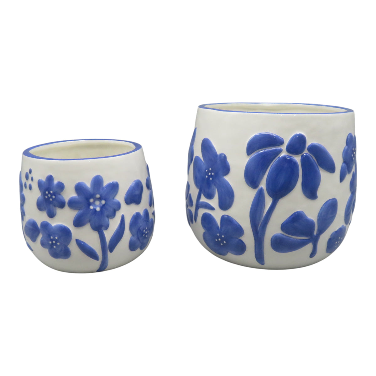 Miranda Blue Floral Embossed Planters (Set of 2)