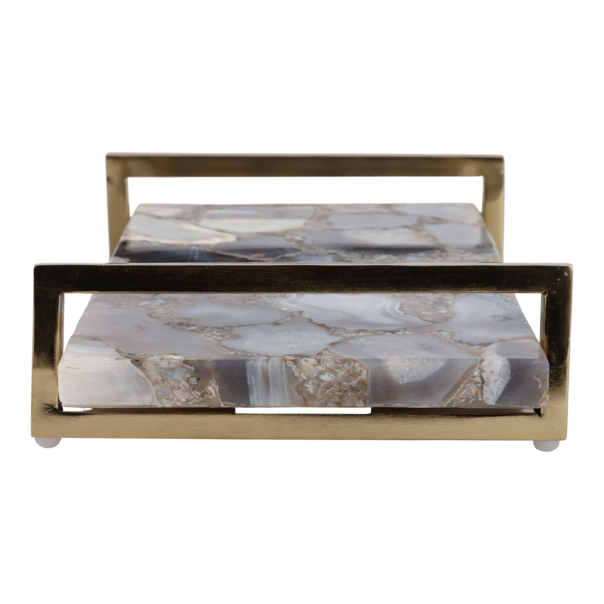 Hermonbrook Blue/Ivory/Gold Agate Tray with Handles