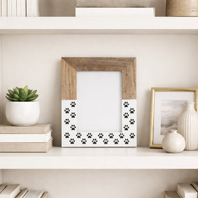 Mabie White/Brown Wood 5x7 Dog-Paws Photo Frame