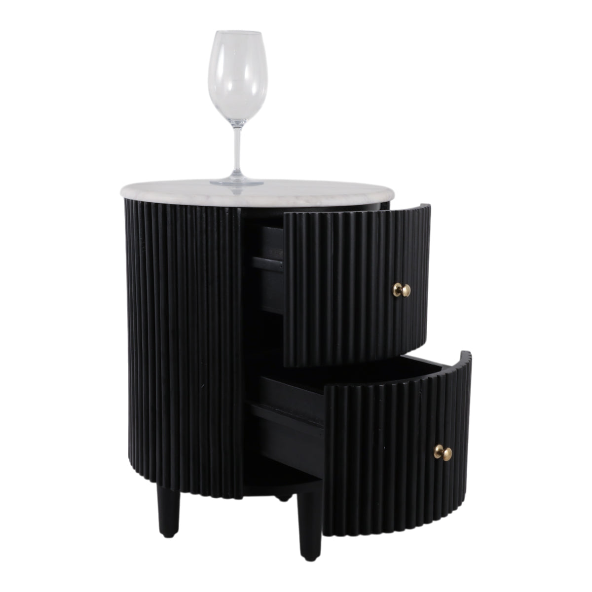 Flumeville White/Black 2-Drawer Side Table with Marble Top