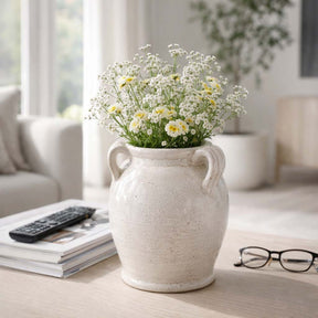 Cohenway White Large Crackle Vase with Handles