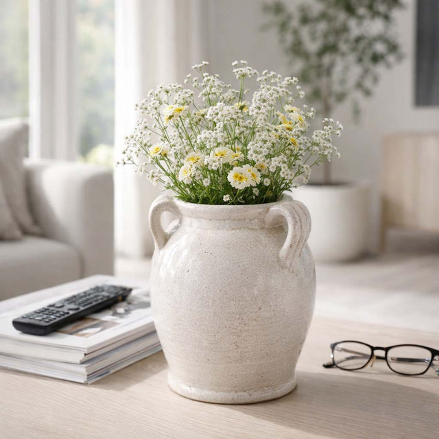 Cohenway White Large Crackle Vase with Handles