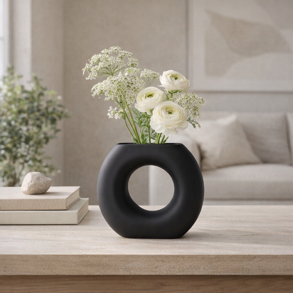 Calville Black Ceramic Donut Vase