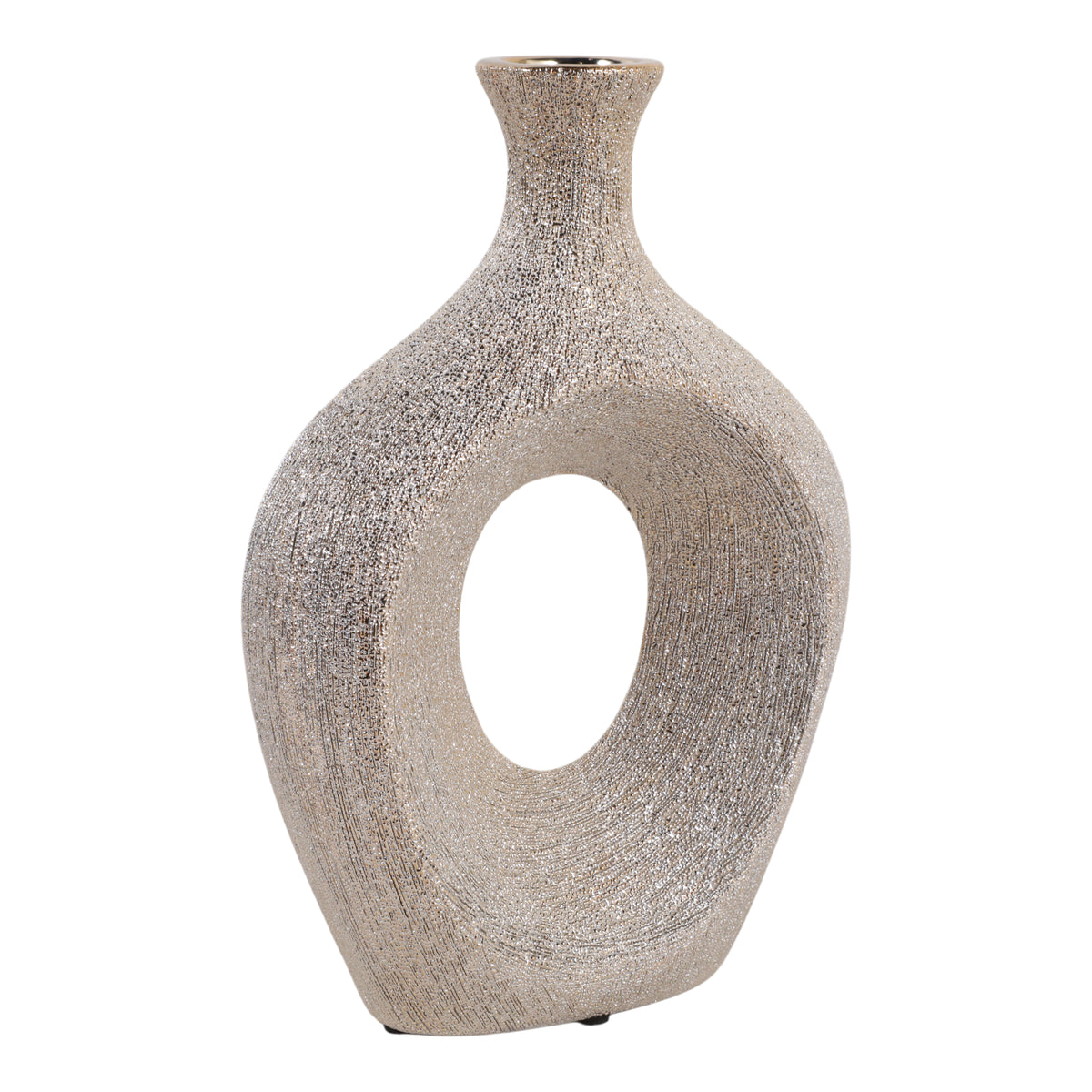 Alray Champagne Beaded Oval Cut Out Vase