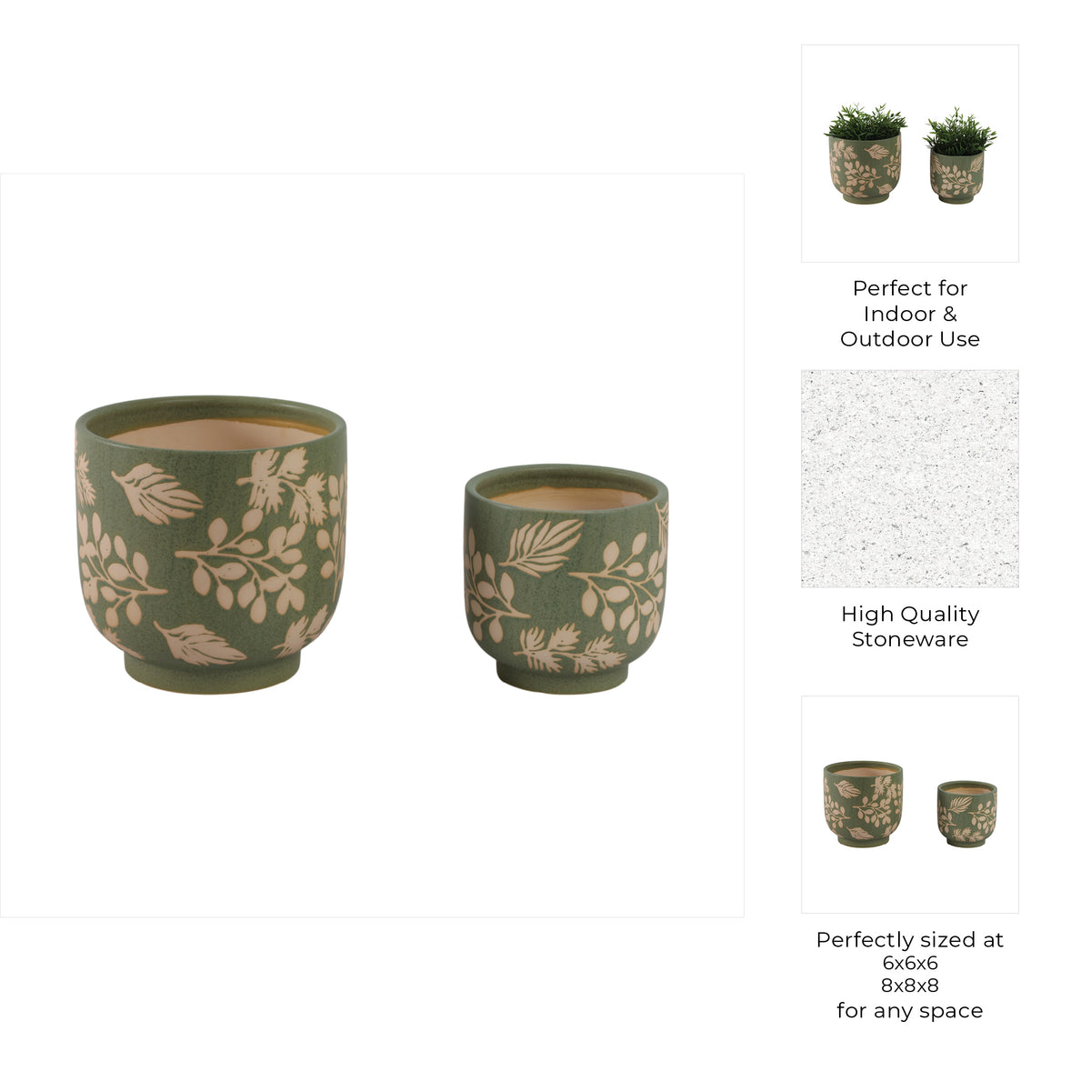Branscomb Green/Tan Hand Painted Leaves Planters (Set of 2)