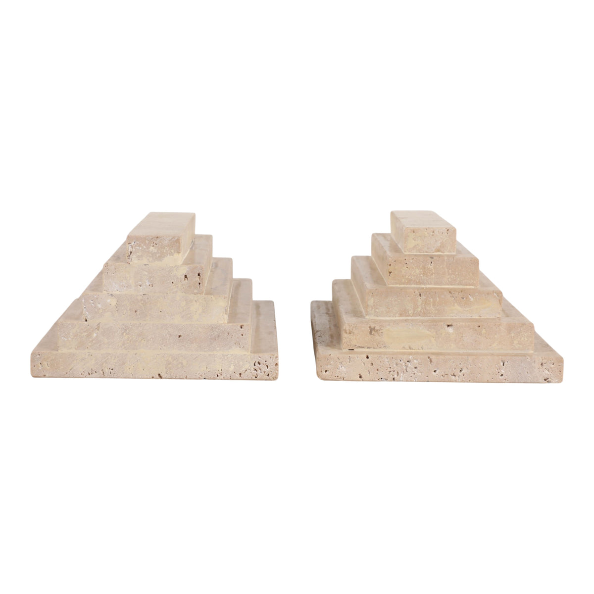 Plymouth Tan/Brown Stepped Travertine Bookends (Set of 2)