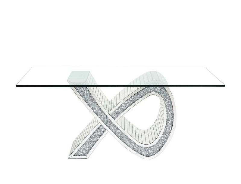 Noralie Glam Dining Table Ribbon-Shaped Base w/ Glass Top - Ornate Home