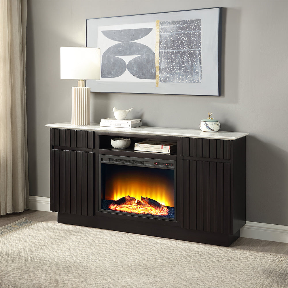Jaramillo Rustic Espresso Server w/Natural Marble Top & Fireplace