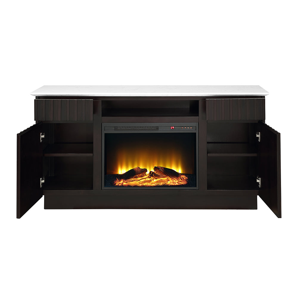 Jaramillo Rustic Espresso Server w/Natural Marble Top & Fireplace