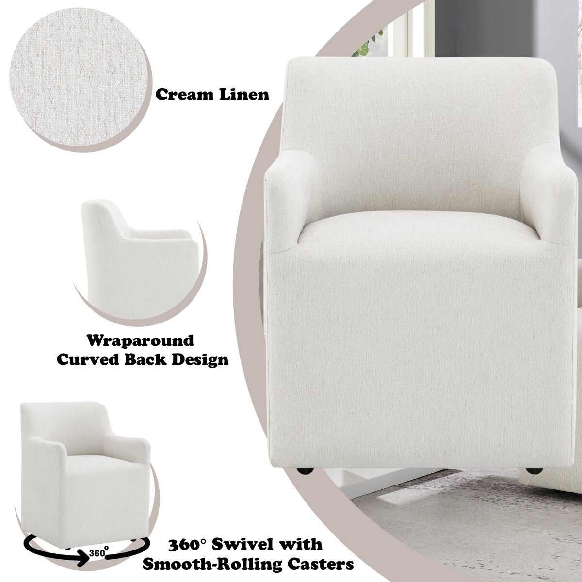 Cafell Cream Arm Chair w/Swivel Casters