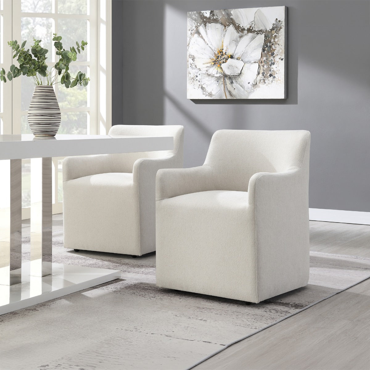 Cafell Cream Arm Chair w/Swivel Casters