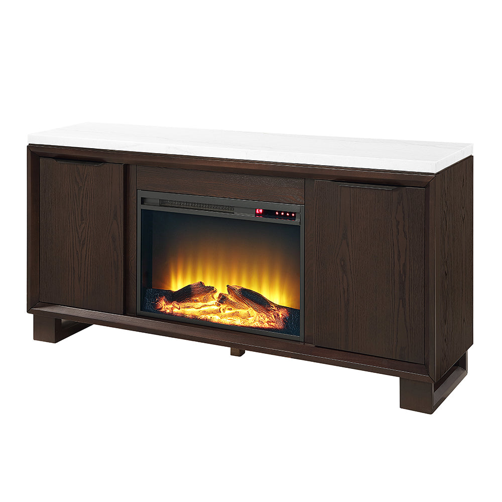 Edwyn Natural Marble Top/Espresso Server w/Natural Marble Top & Fireplace