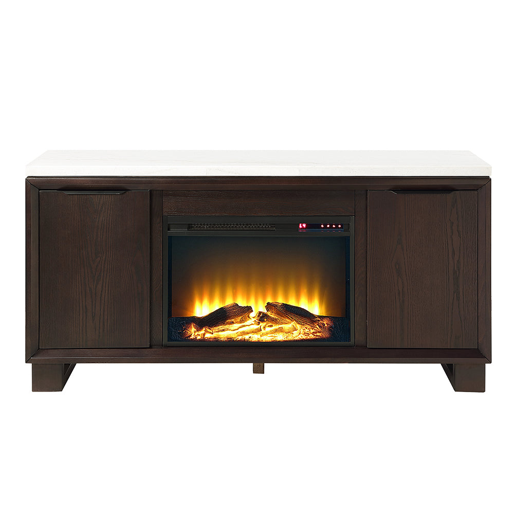 Edwyn Natural Marble Top/Espresso Server w/Natural Marble Top & Fireplace