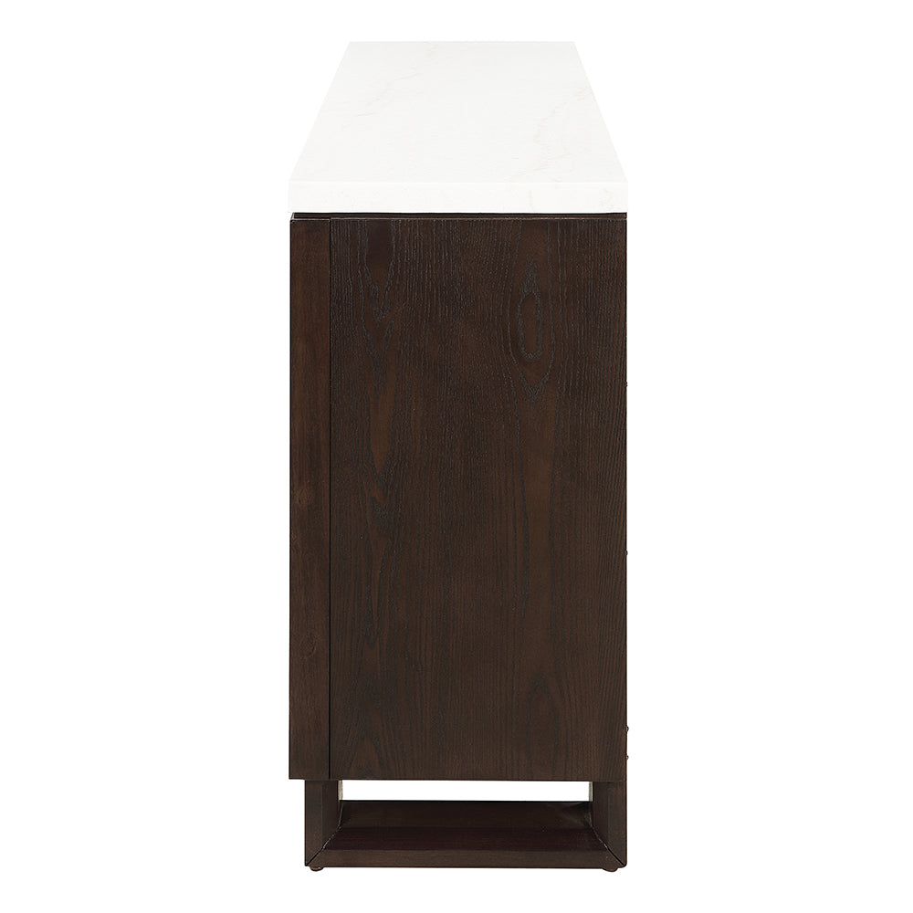 Edwyn Natural Marble Top/Espresso Server w/Natural Marble Top & Fireplace