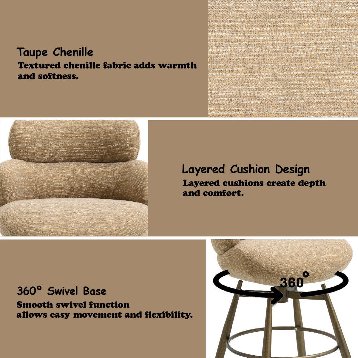 Jena Taupe/Bronze Counter Height Chair w/Swivel