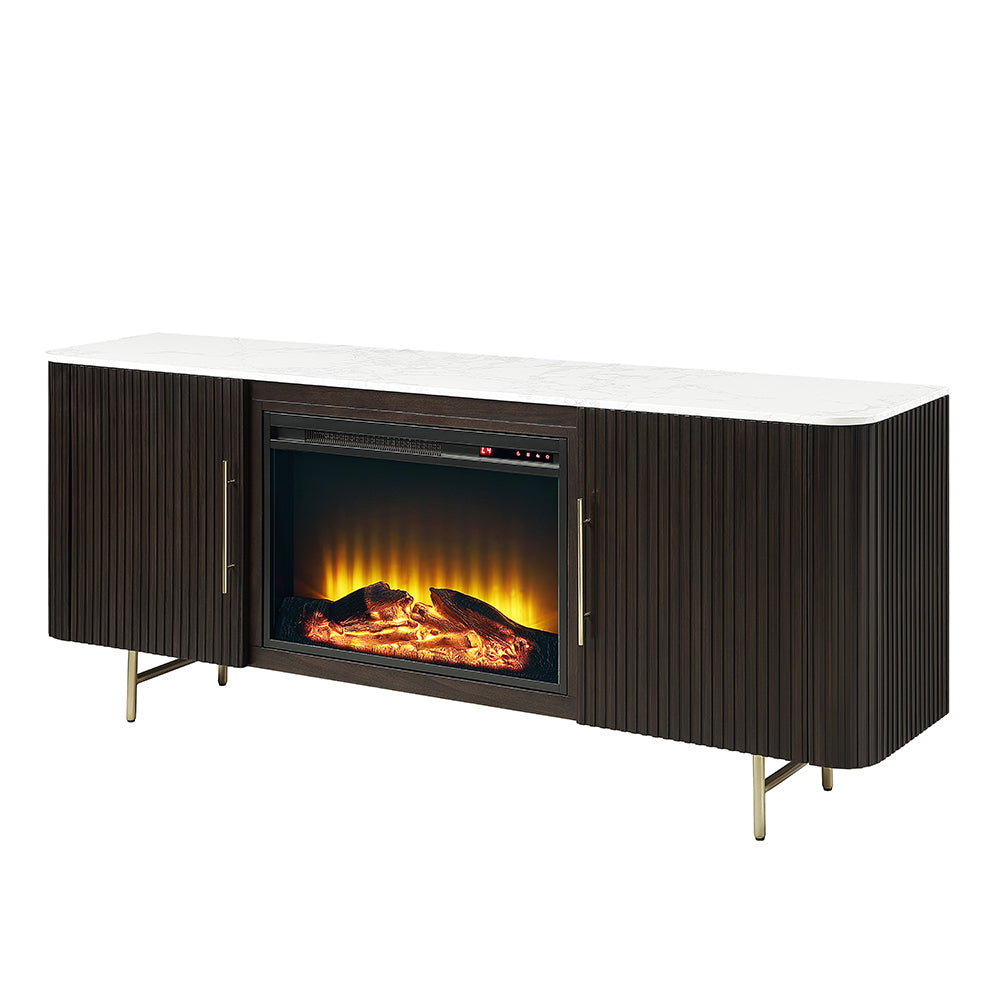 Clayten White/Espresso Server w/Marble Top & Fireplace