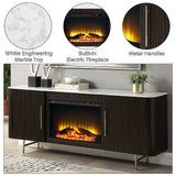 Clayten White/Espresso Server w/Marble Top & Fireplace
