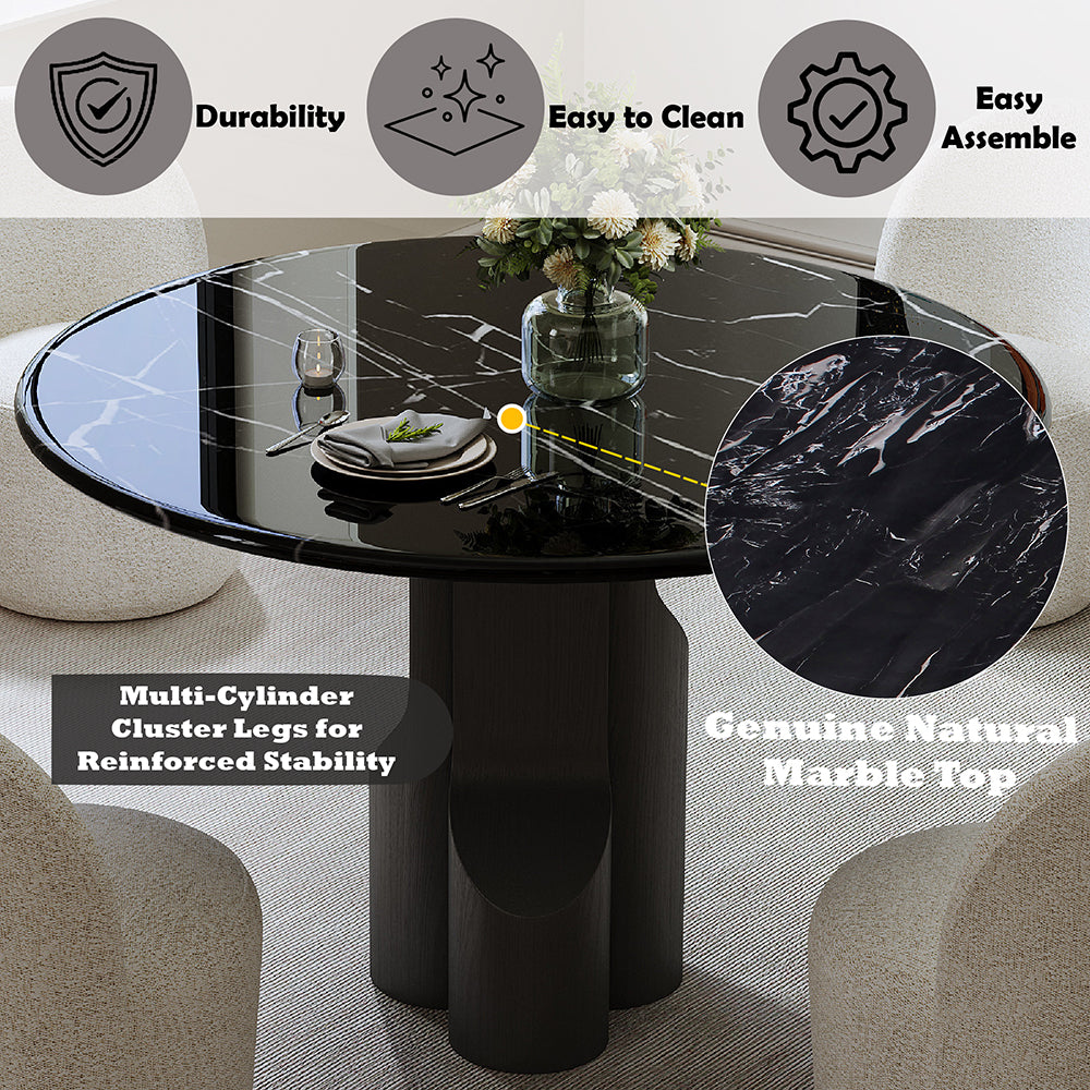 Kinton Natural Marble Top/ Black Mercana Round Dining Table