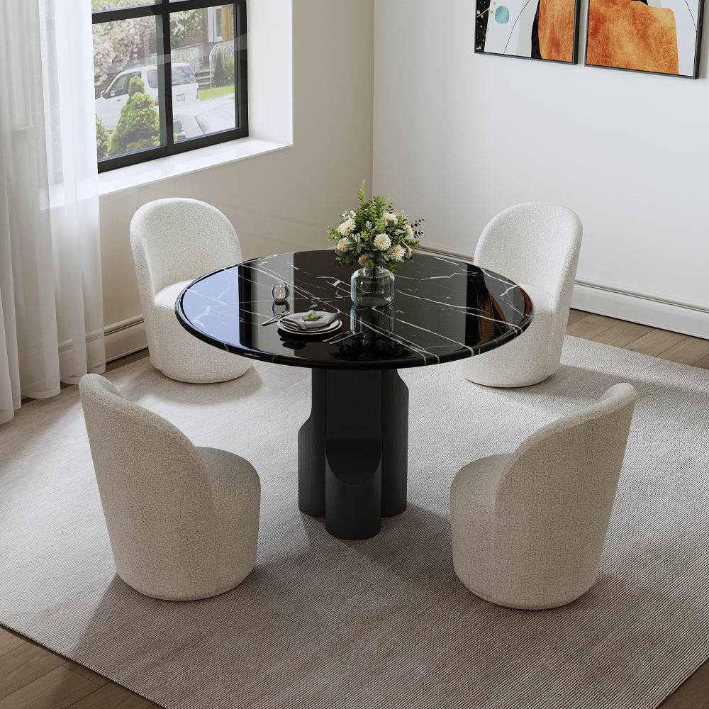 Kinton Natural Marble Top/ Black Mercana Round Dining Table
