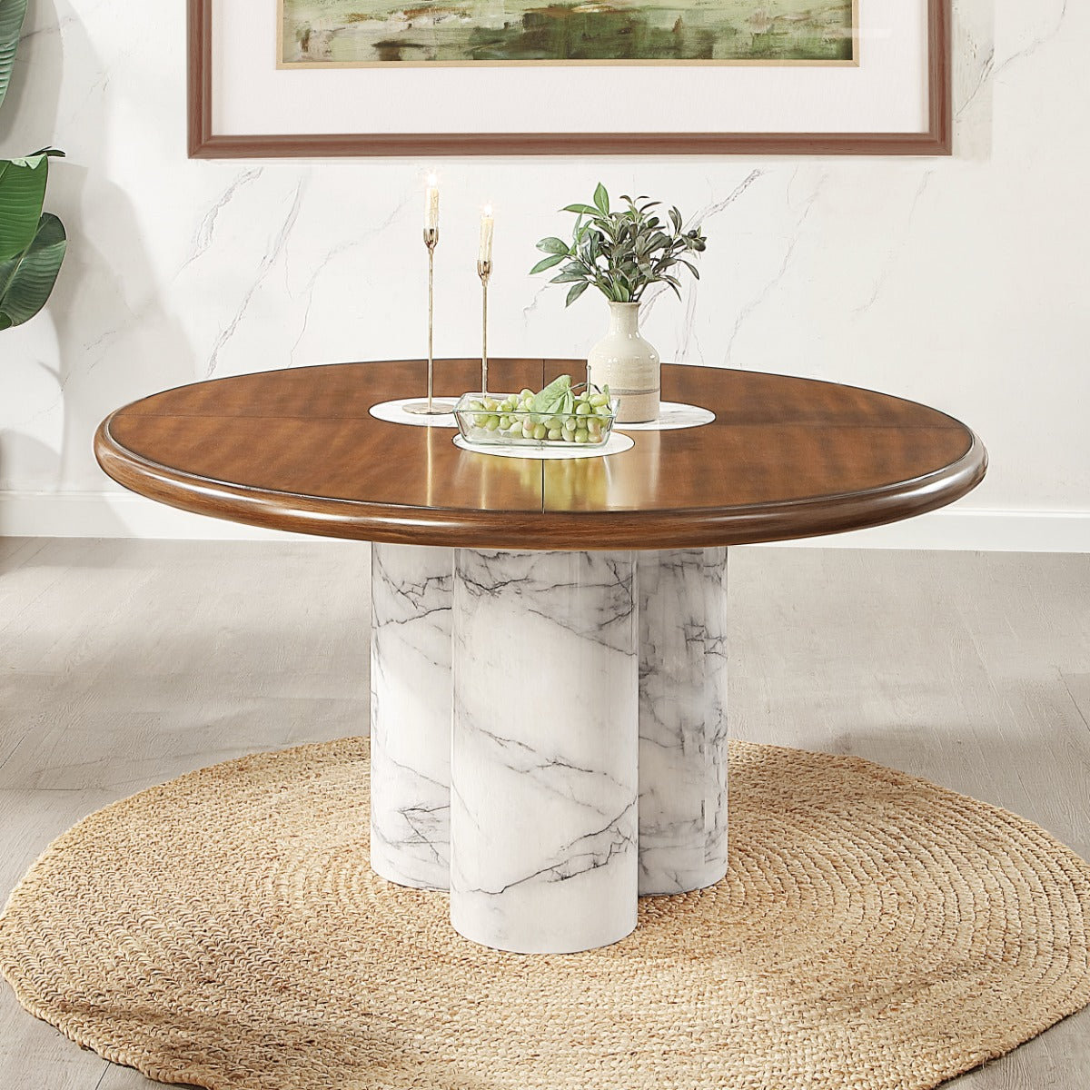 Harvey Engineered Stone/Brown Round Dining Table