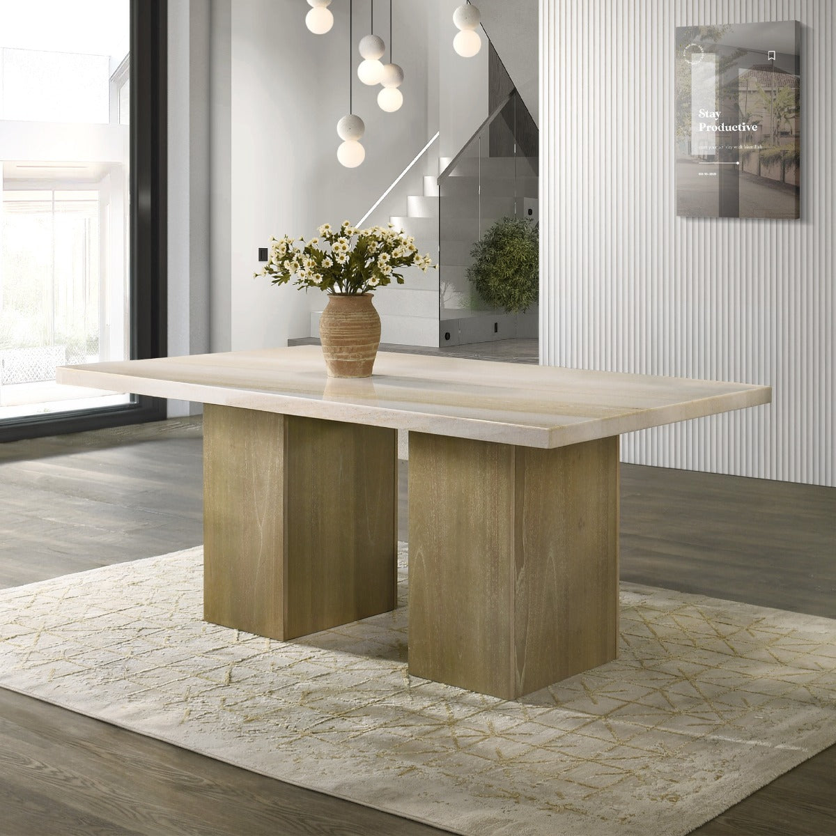 Olinda Natrual Dining Table w/Natrual Marble Top
