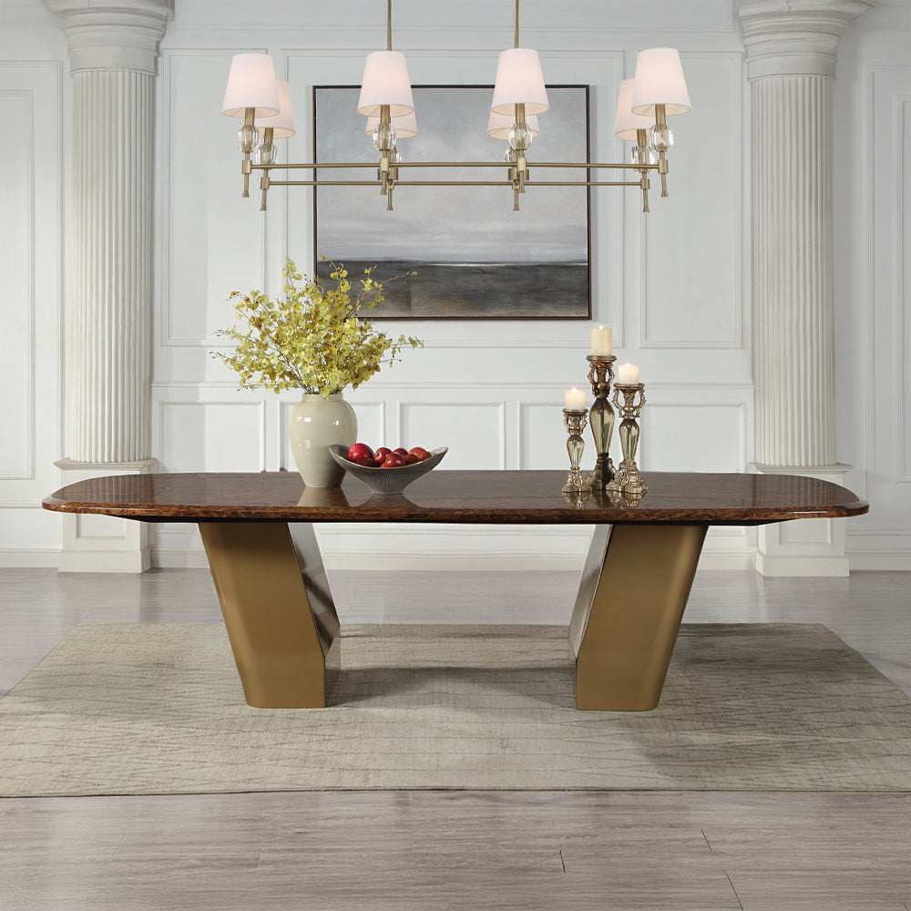 Jamonica Glossy Wood Grain Top/Gold Dining Table