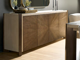 Modern Smoked Gold/Mist Credenza 89" Wide Four-Door Storage Cabinet with Power Bar