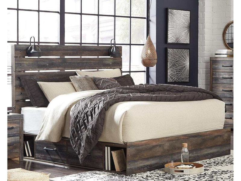 (Online Special Price) Drystan Multi Tone King Panel Bed w/ 2 Storage Drawers - Ornate Home