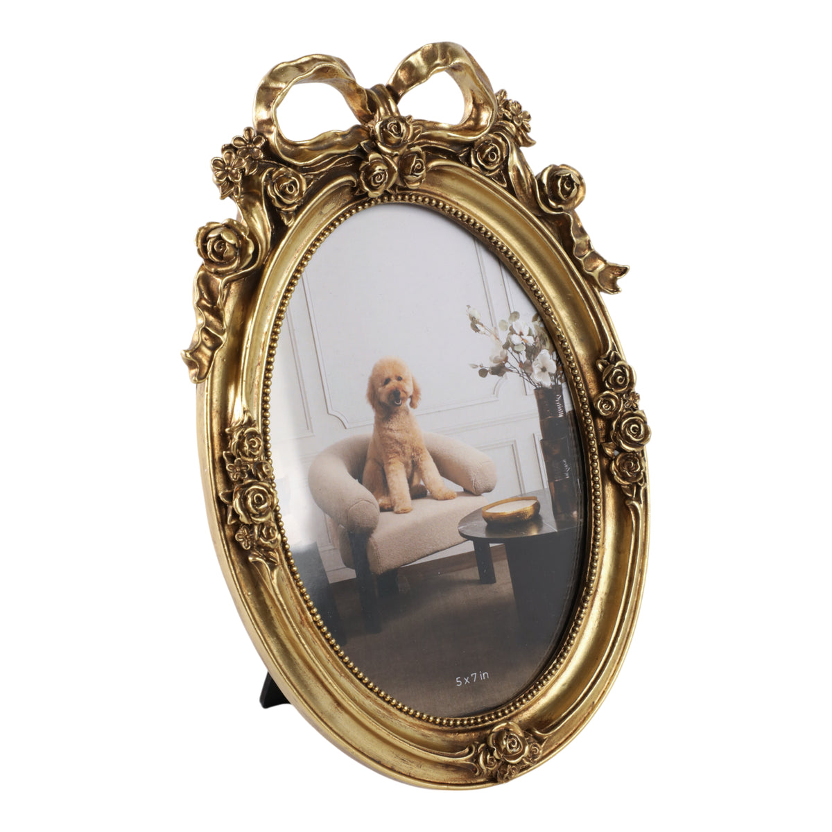 Malaga Gold 5x7 Resin Coquette Bow Oval Photo Frame
