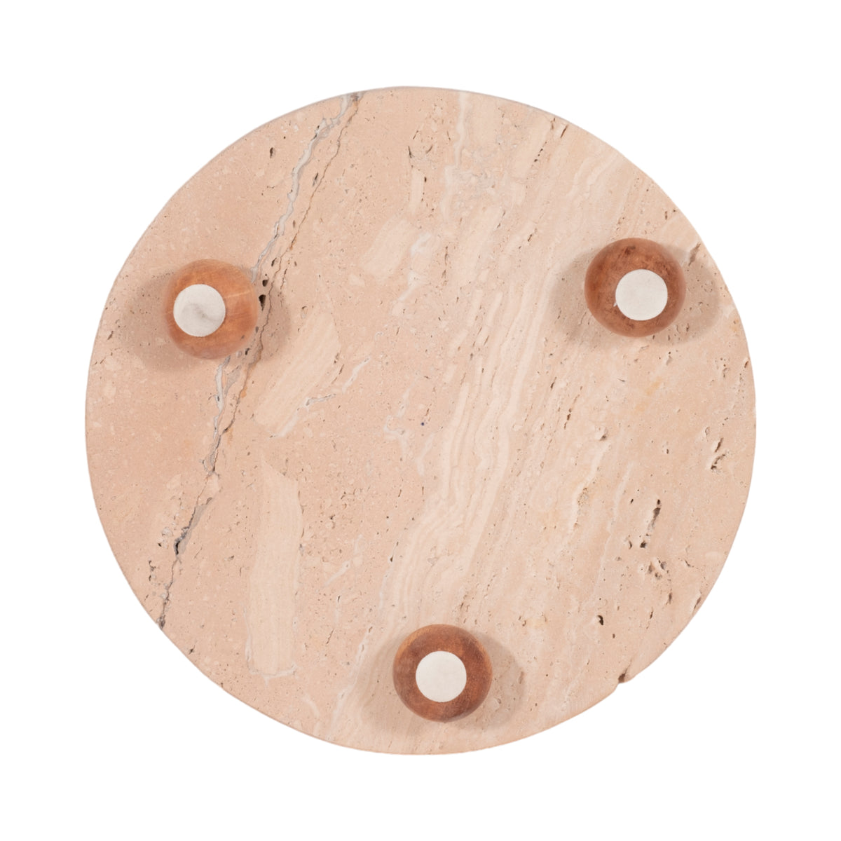 Newtown Tan Travertine Tray on Wood Ball Feet