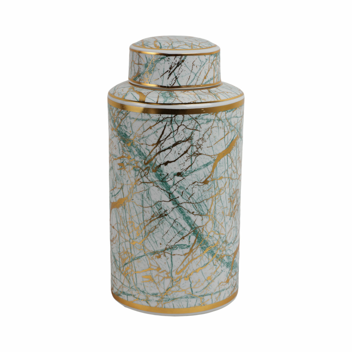 Edendale Green/Gold Large Ceramic Jar with Lid