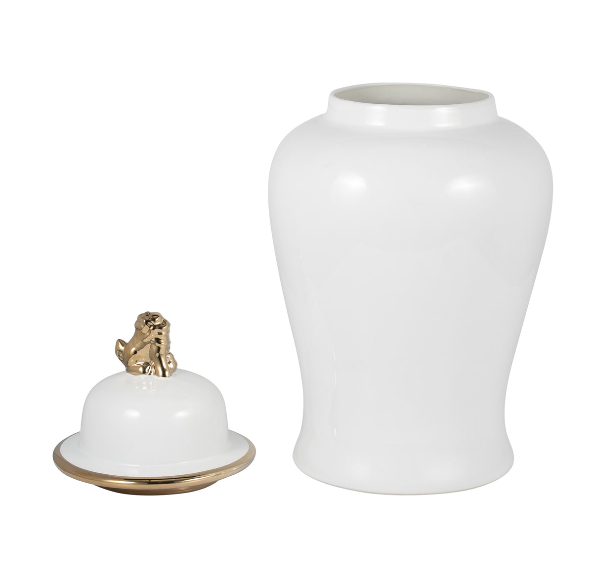 Arlenbeach White/Gold Ceramic Lion Head Temple Jar